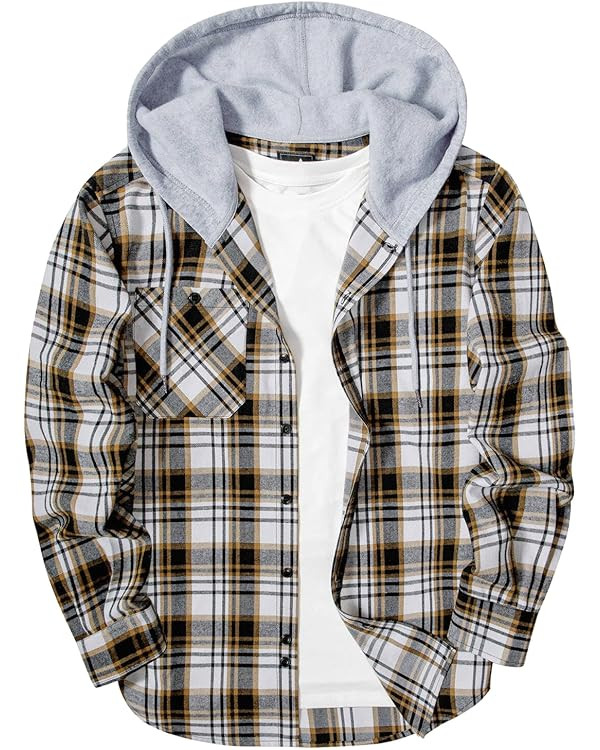 ZITY Men's Flannel Hoodie Shirts Casual Button Down Plaid Shirt Jackets for Men Long Sleeve Styli... | Amazon (US)