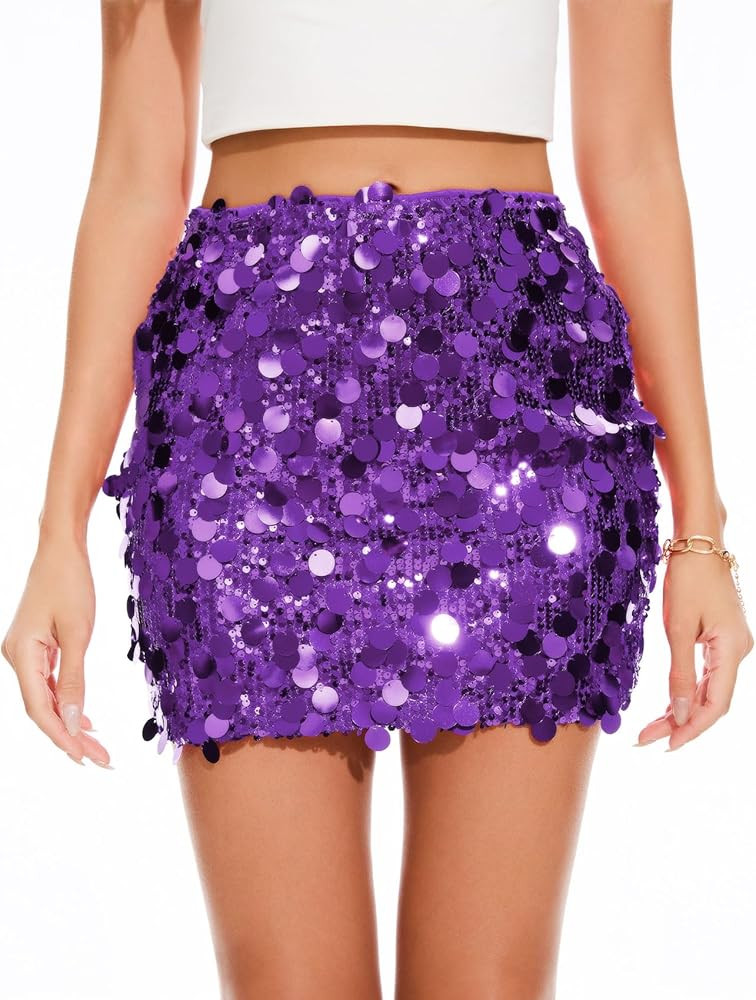 KASBAH Sequin Mini Skirt for Women Sparkly Skirt Stretchy Bodycon Glitter Skirts Night Out Party | Amazon (US)