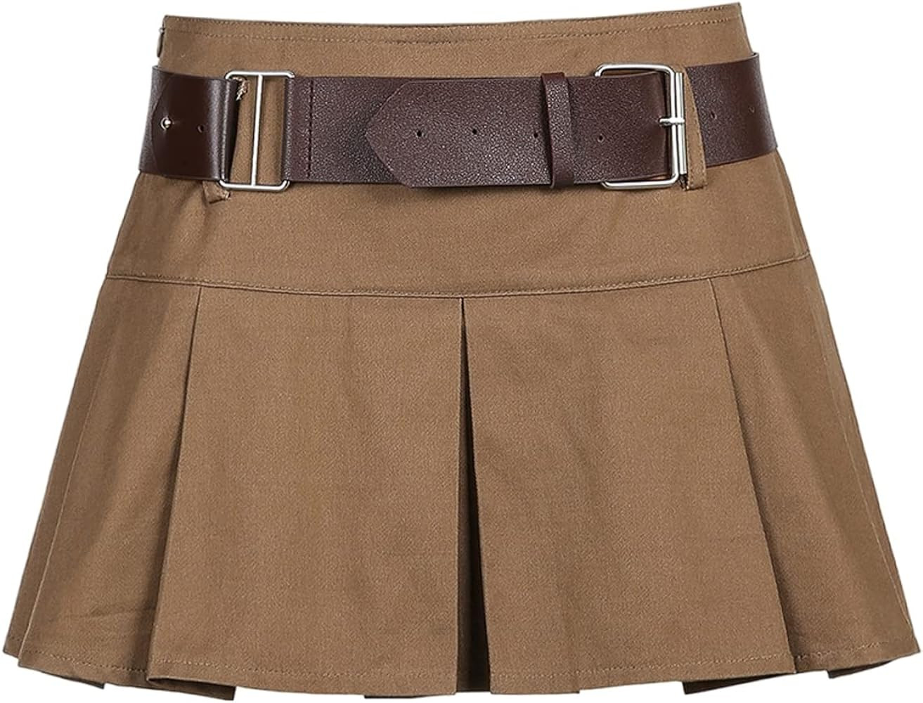 Women's Low Waist Workwear Skirt Gothic Pleated Mini Skirt Y2k Leather Buckle Flared Short Skate ... | Amazon (US)