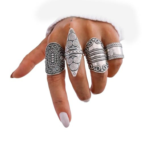 Navirix Boho Chunky Western Rings for Women Men,Vintage Stackable Big Knuckle Rings,Silver Cowgirl Cowboy Country Accessories(Silver1) | Amazon (US)