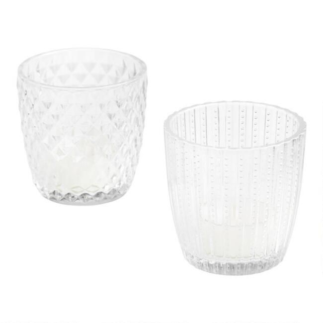 Clear Patterned Glass Tealight Candleholders Set of 2 | World Market