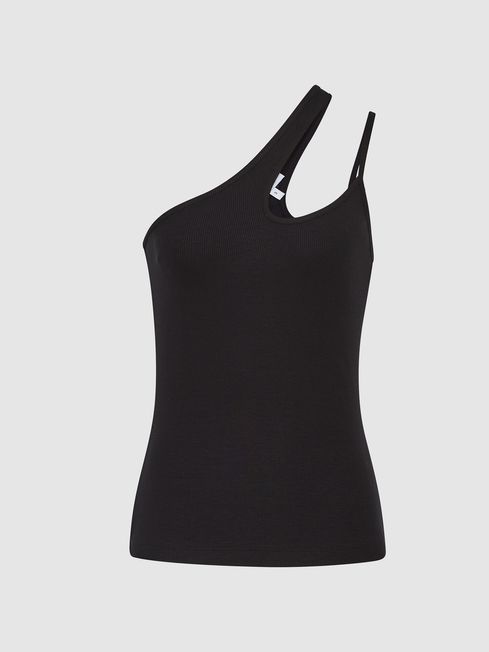 Reiss Black Amber One Shoulder Cut Out Jersey Top | Reiss (UK)
