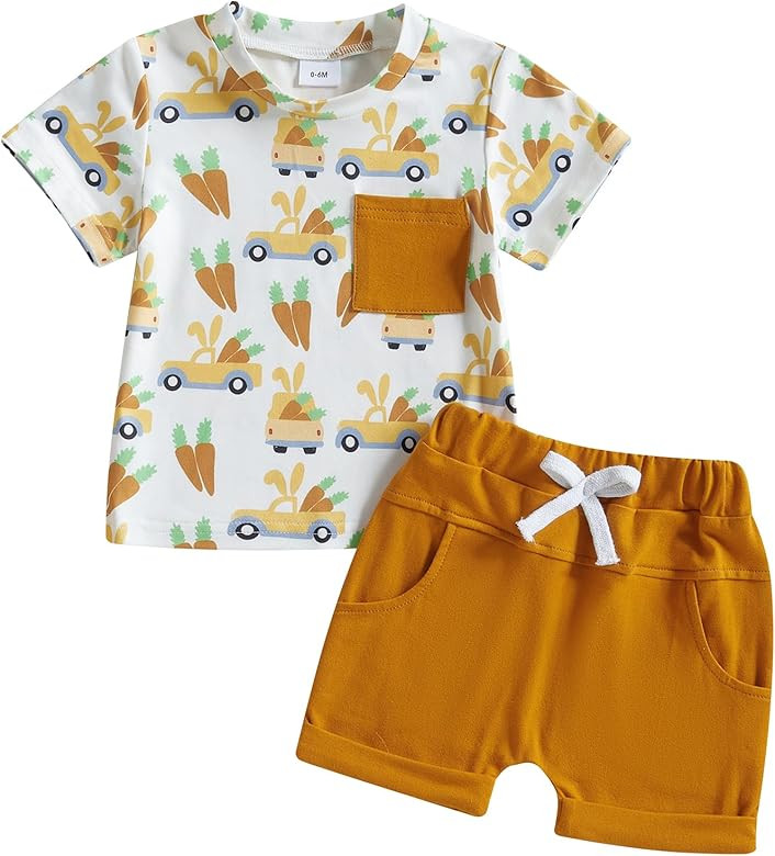 YINGISFITM Toddler Baby Boy Girl Easter Outfit Short Sleve Bunny Shirt Top Bunny Shorts Kids East... | Amazon (US)