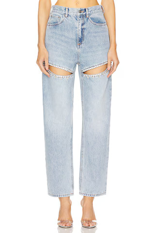 AREA Crystal Slit Jeans in Light Blue from Revolve.com | Revolve Clothing (Global)