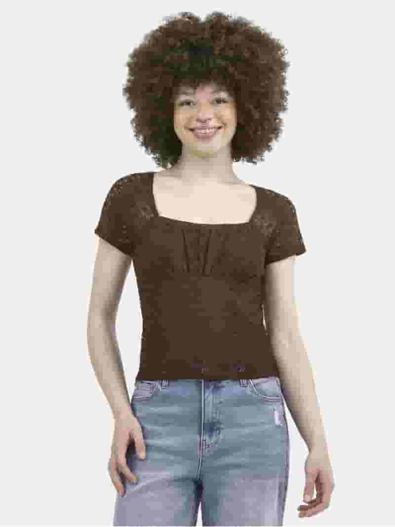 No Boundaries Lace Square Neck Top, Women's | Walmart (US)
