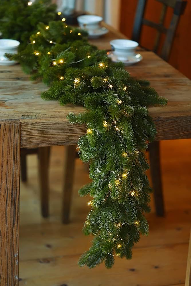 Amazon.com: 6FT Christmas Garland PARTY JOY Pine Garland with 16.4FT LED Lights String, Greenery ... | Amazon (US)