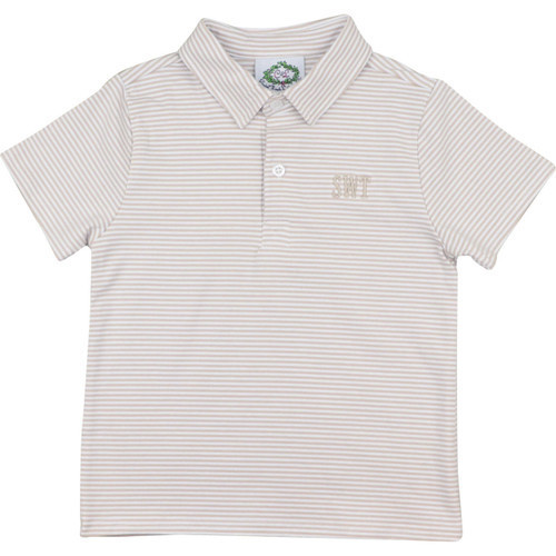 Khaki Stripe Knit Polo | Cecil and Lou
