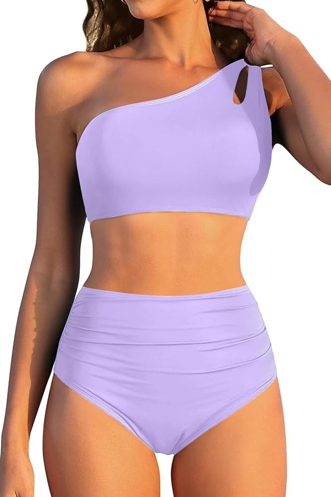 Women High Waisted Bikini - One Shoulder Bathing Suit Tummy Control Two Piece Swimsuit 2025 | Amazon (US)
