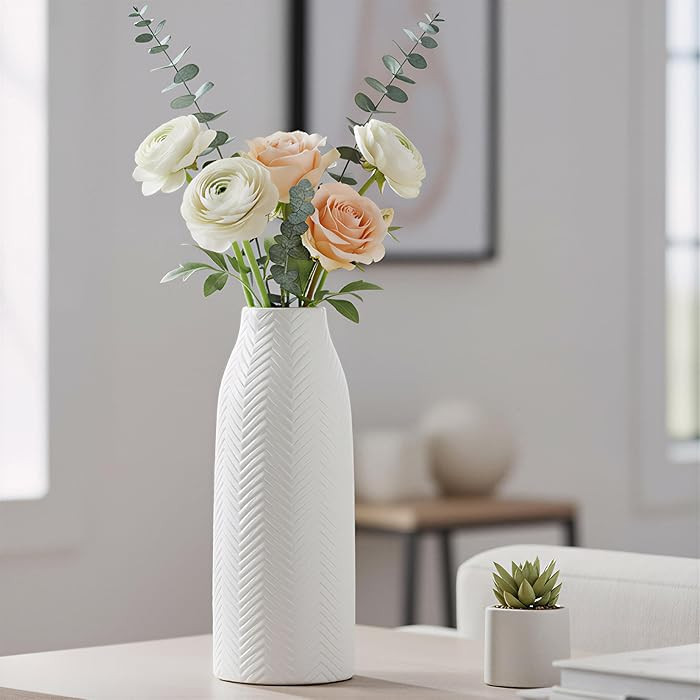 hjn Large White Vase for Flowers Ceramic Vase for Home Decor Tall Vases for Your Floor/Kitchen/Of... | Amazon (US)