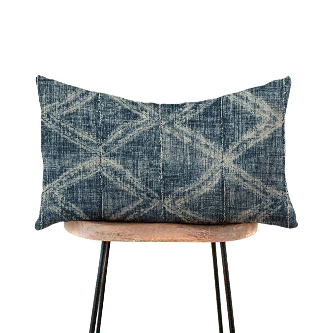 Dakari Blue Lumbar Pillow Cover  Distressed Print  Boho - Etsy | Etsy (US)