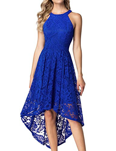 Dressystar 0028 Halter Floral Lace Cocktail Party Dress Hi-Lo Bridesmaid Dress Royal Blue XXXL | Amazon (US)