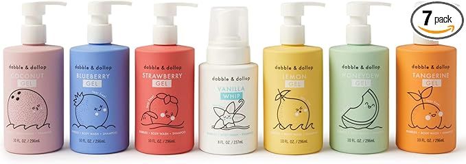 Dabble & Dollop Rainbow of Bubbles, Natural Bath, Body Wash, Shampoo & Conditioner for Kids, USA-... | Amazon (US)