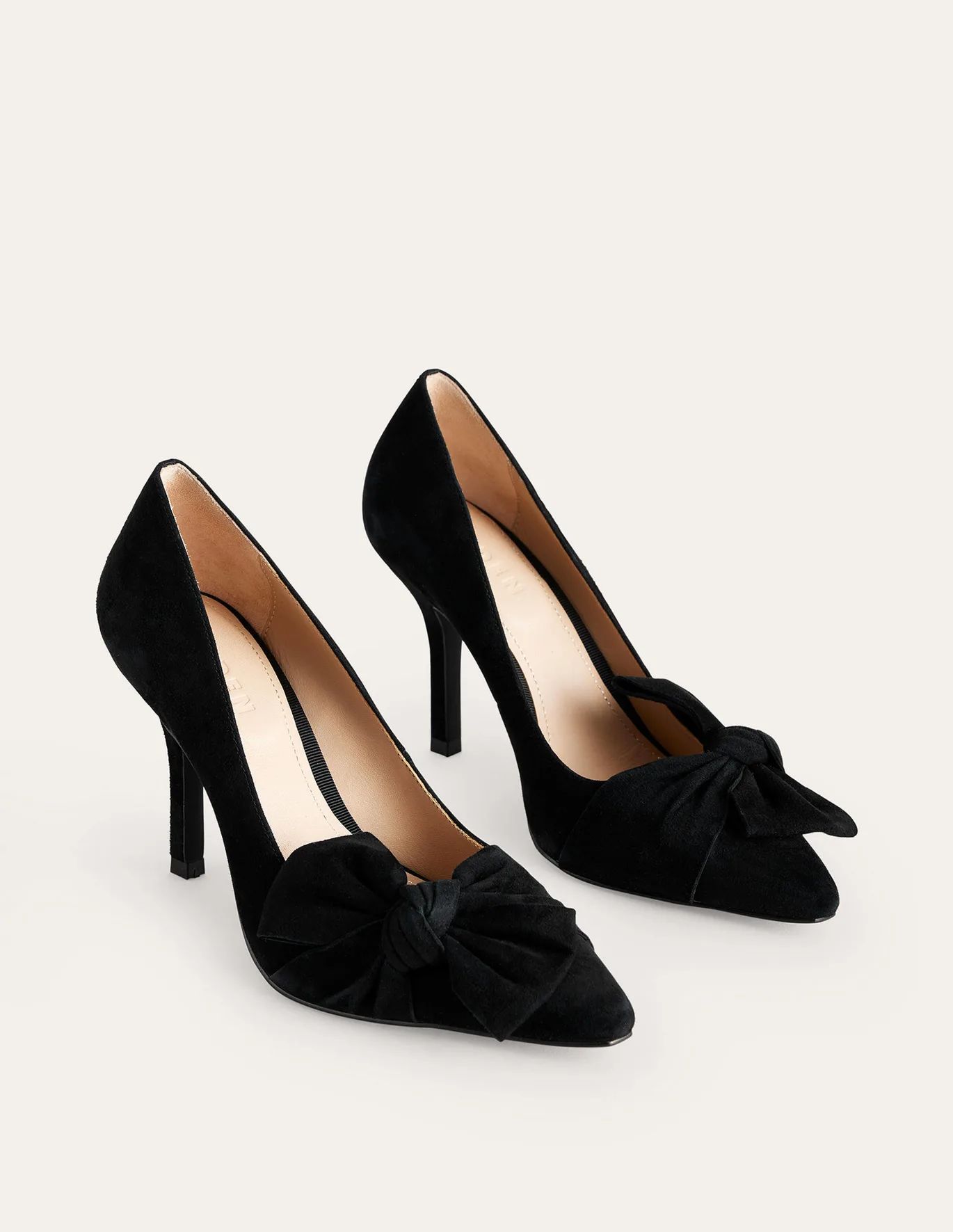 Suede-Bow Heeled Courts - Black Suede | Boden (UK & IE)