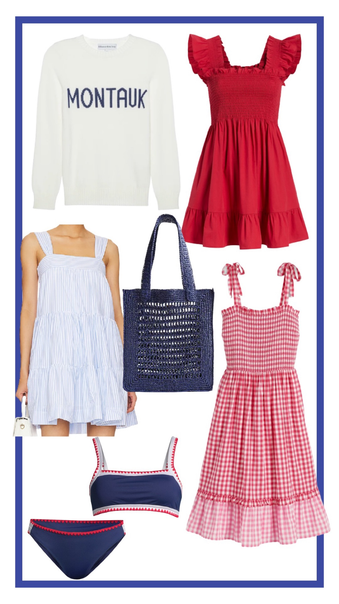 Fourth of July summer outfit inspo! Love these pieces in red, white & blue 💌

// gingham dress, woven tote, summer sweater

#LTKunder100 #LTKSeasonal #LTKtravel