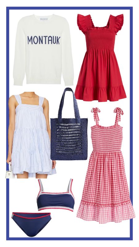 Fourth of July summer outfit inspo! Love these pieces in red, white & blue 💌

// gingham dress, woven tote, summer sweater

#LTKunder100 #LTKSeasonal #LTKtravel