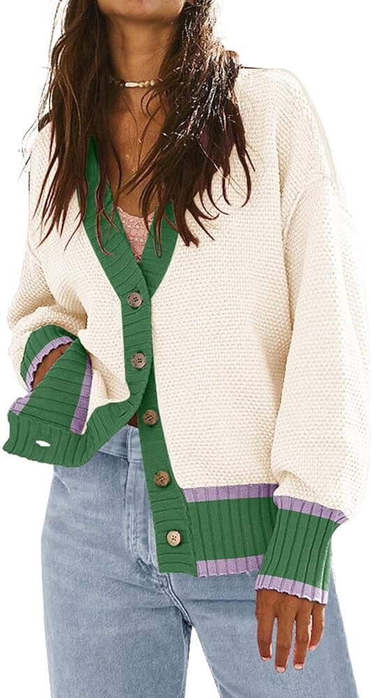 Cardigan for Women 2023 Fall Trendy Open Front Knit Button Cardigan Sweaters Loose Outerwear Coat... | Amazon (US)