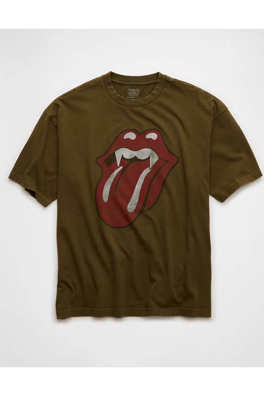 AE Boxy Rolling Stones Graphic T-Shirt Men's Olive Moss XXXL | American Eagle Outfitters (US & CA)