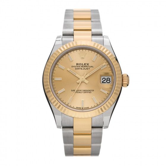 ROLEX Stainless Steel 18K Yellow Gold 31mm Oyster Perpetual Datejust Watch Champagne 278273 | FAS... | Fashionphile