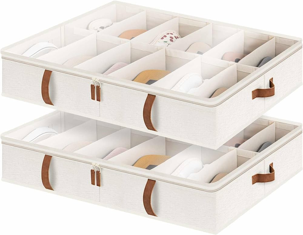 StorageWorks Under Bed Shoe Storage Organizer, Underbed Shoes Container with Adjustable Dividers, Be | Amazon (US)