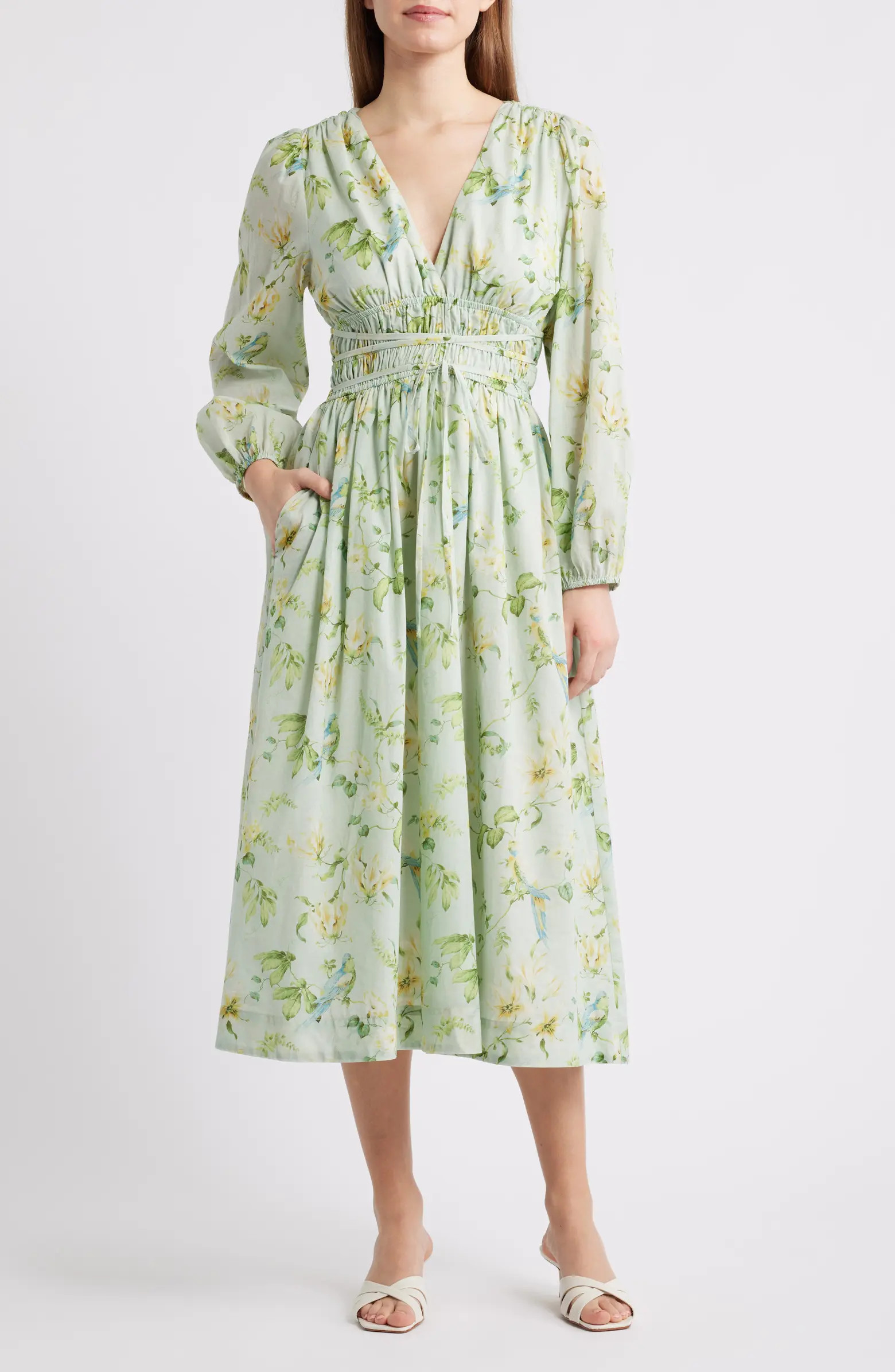 Rylee Floral Long Sleeve Cotton Midi Dress | Nordstrom