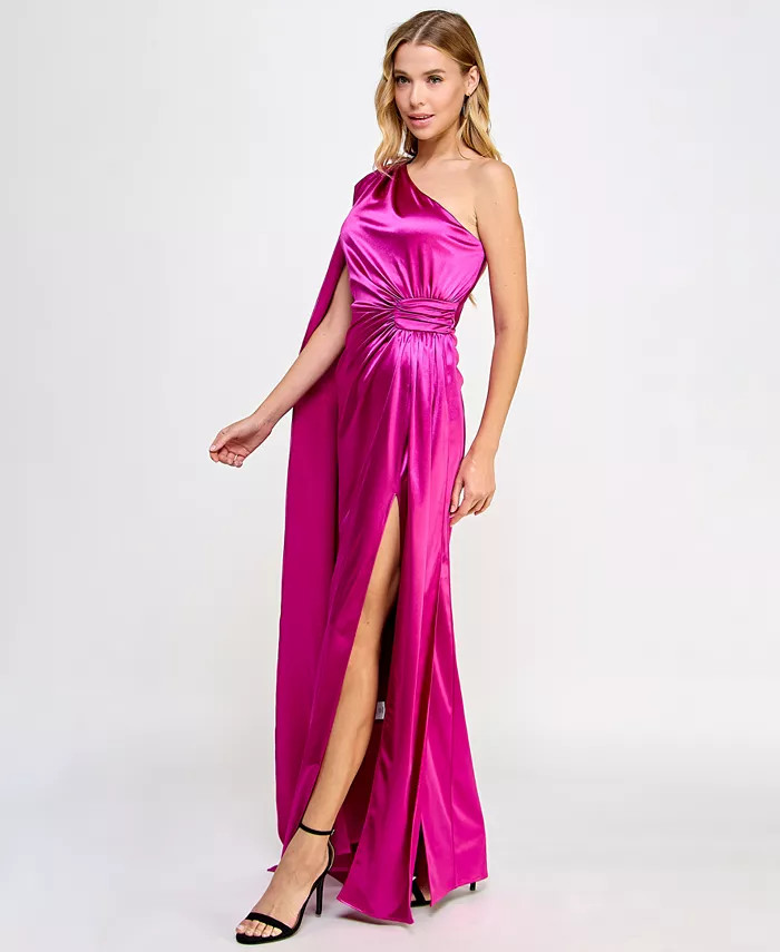 City Studios Juniors' One-Shoulder Flyaway Gown, Created for Macy's - Macy's | Macy's