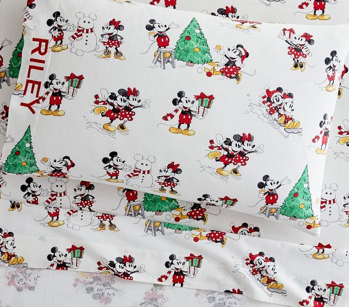 Flannel Disney Mickey Mouse Holiday Sheet Set & Pillowcases | Pottery Barn Kids