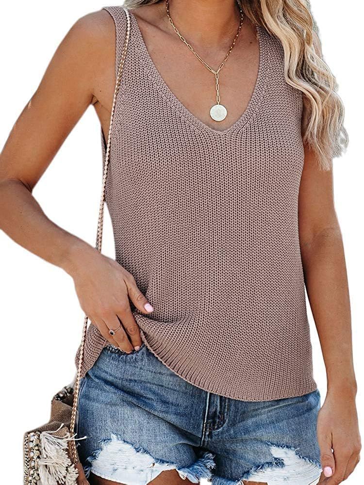 Women's Knit Tank Tops Summer Tanks Loose Sleeveless Tops Camis Casual Sleeveless Shirts Blouses | Amazon (US)