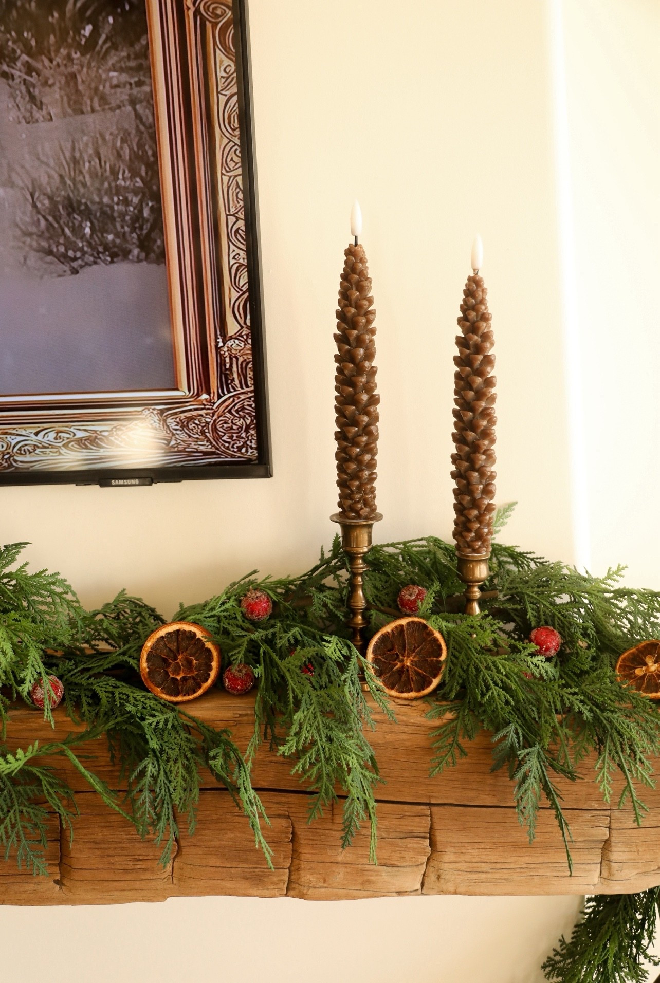 Simple mantel or dining table decor for the holidays 🥰🎄 #ltkhome #homedecor #christmasdecor #holidaydecor #christmas #ltkholiday #rusticdecor 

#LTKSeasonal #LTKHome #LTKHoliday