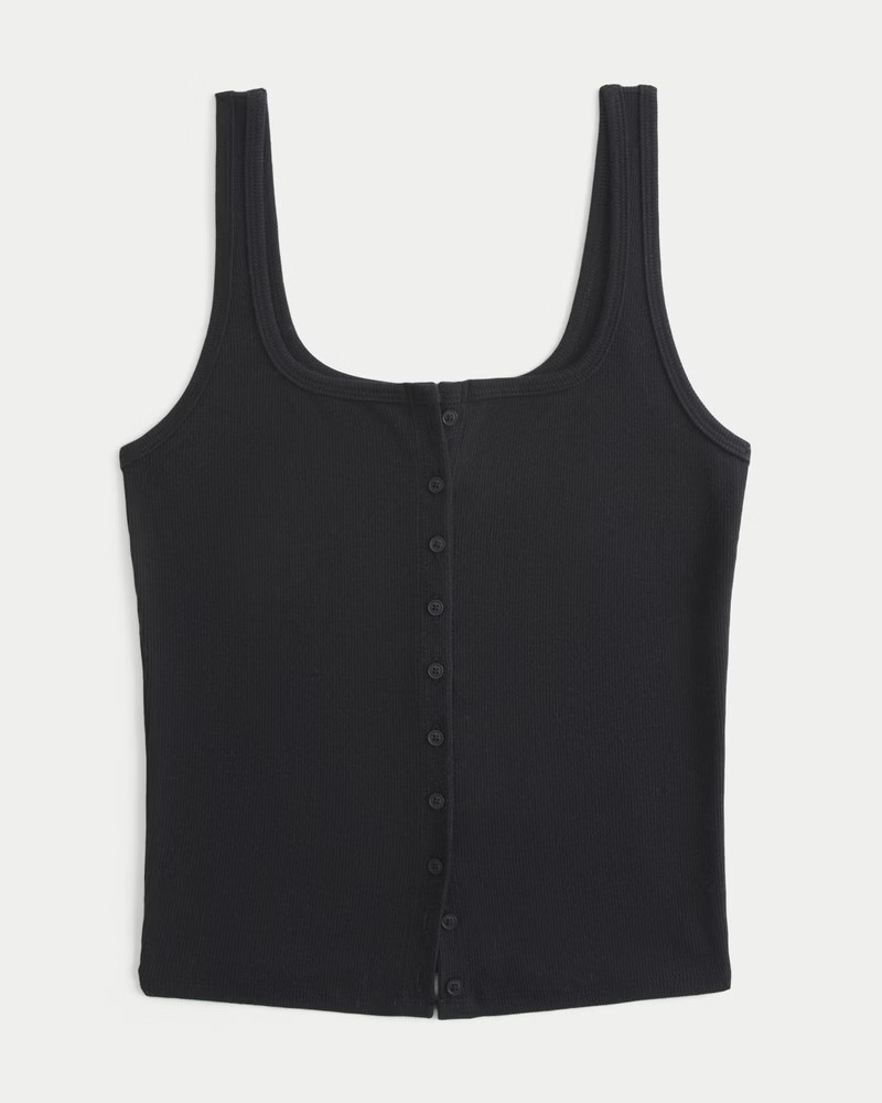 Women's Ribbed Button-Through Square-Neck Tank from Hollister | Hollister (US)