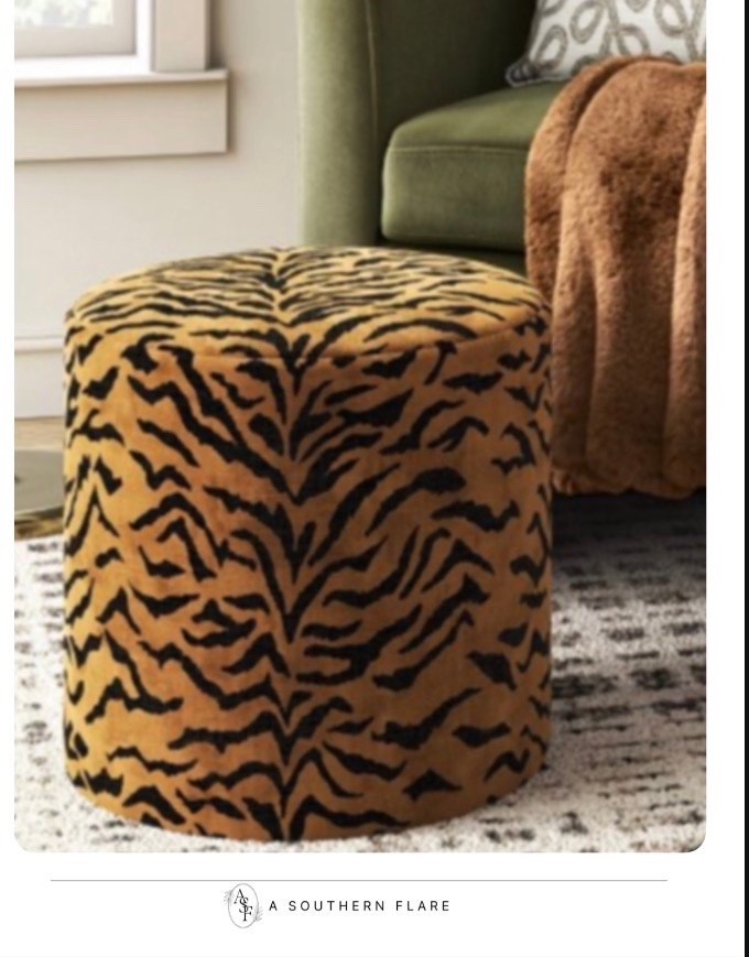 Upholstered Drum Shaped
Ottoman Tiger Print