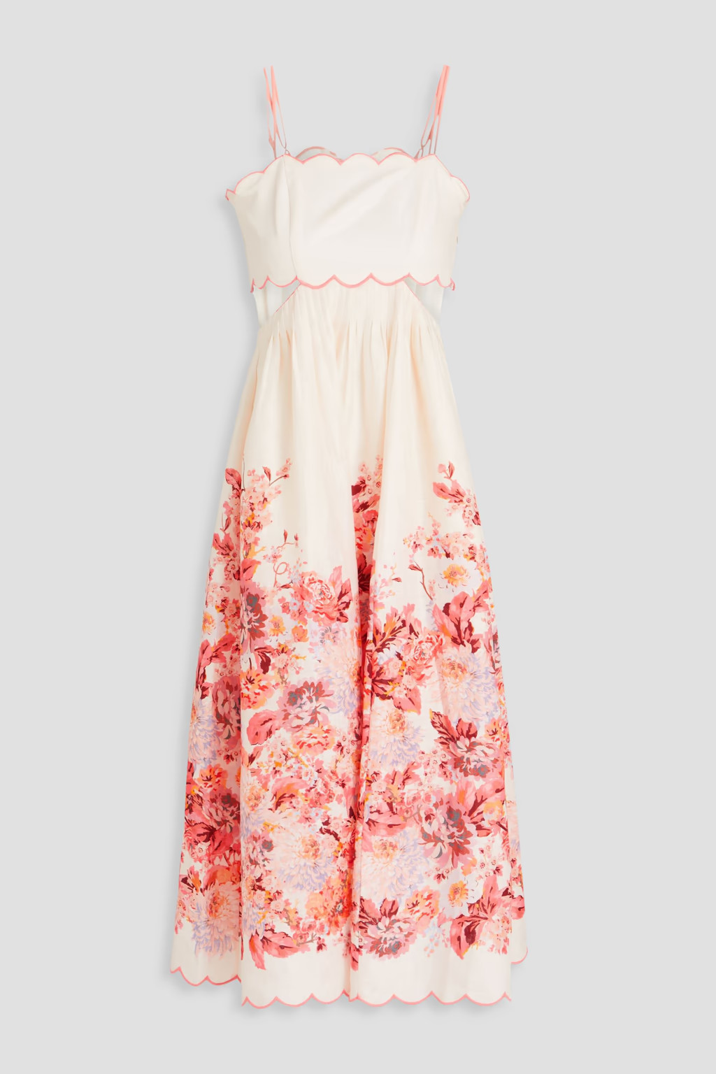 Cutout scalloped floral-print linen midi dress | The Outnet (US and CA)