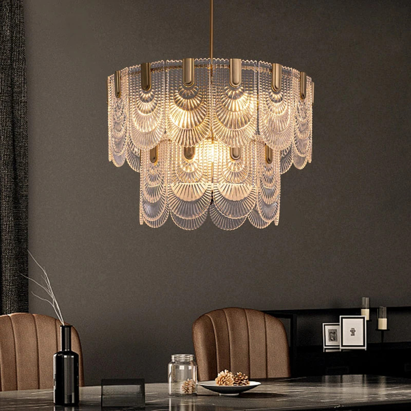 20 in. Gold Modern Glass Chandelier 5-Light Glam Dimmable Pendant Light Fixture for Dining Room | Overstock