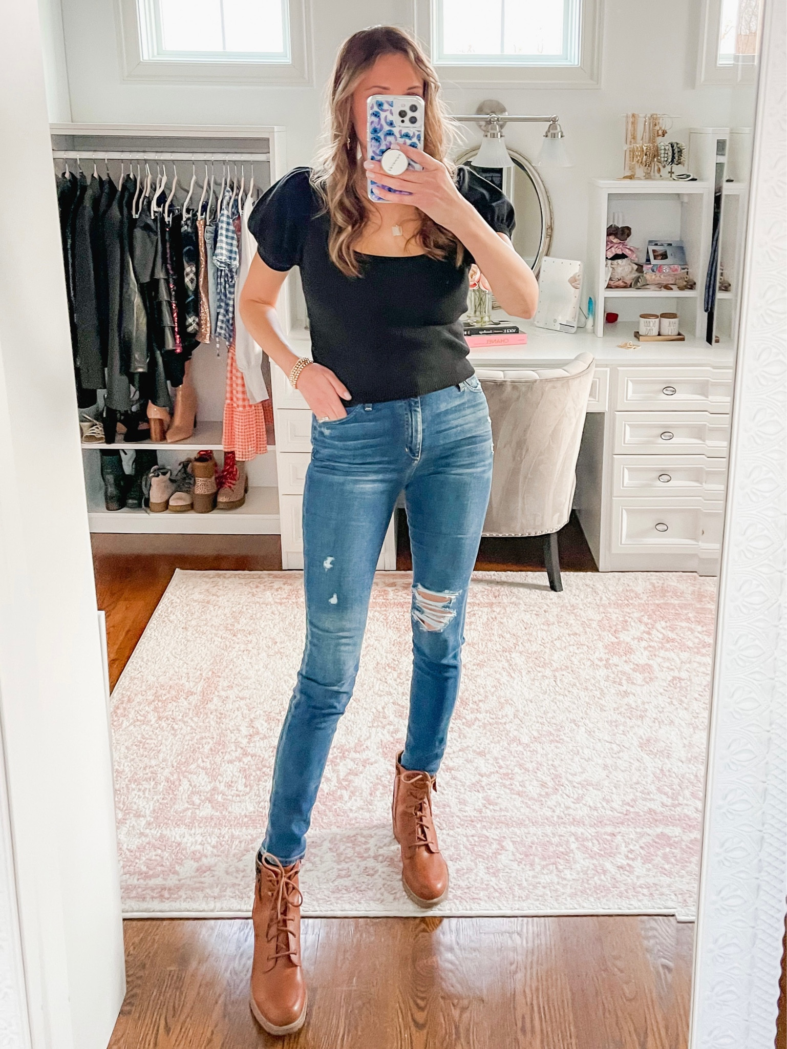 French connection black sweater shirt, joes high rise skinny jeans, CLEARANCE lace up boots with lug outsole 

#LTKshoecrush #LTKunder100 #LTKstyletip