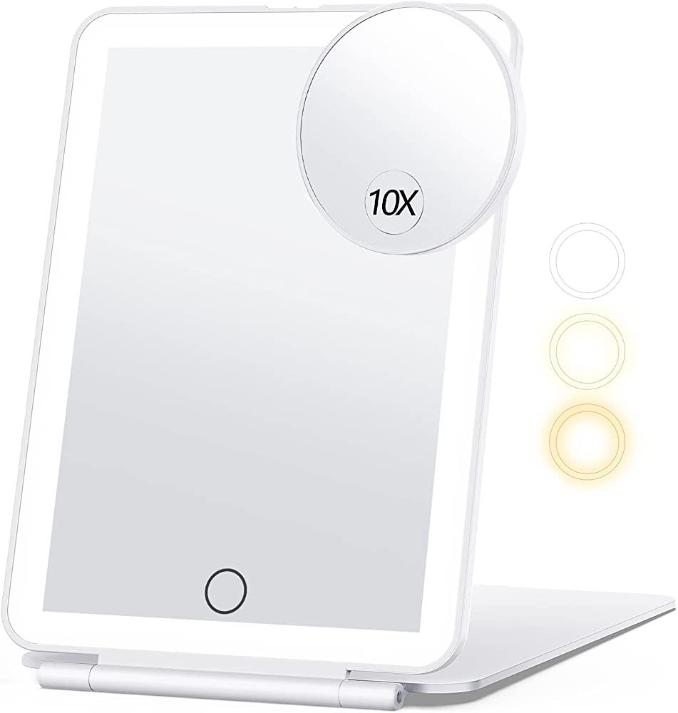 Rechargeable Travel Makeup Mirror with 10X Magnifying Mirror, Vanity Mirror with 80LEDs, 3 Color ... | Amazon (US)