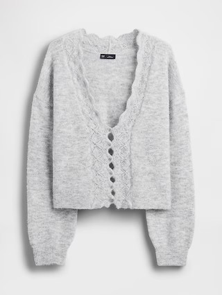 Fuzzy Pointelle Scalloped Crop Cardigan | Gap (US)