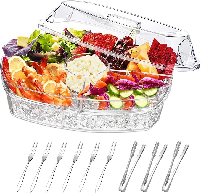 Chilled Serving Platters,Chilled Veggie Tray with Lid,Ice Serving Platters and Trays Cold Travel,... | Amazon (US)