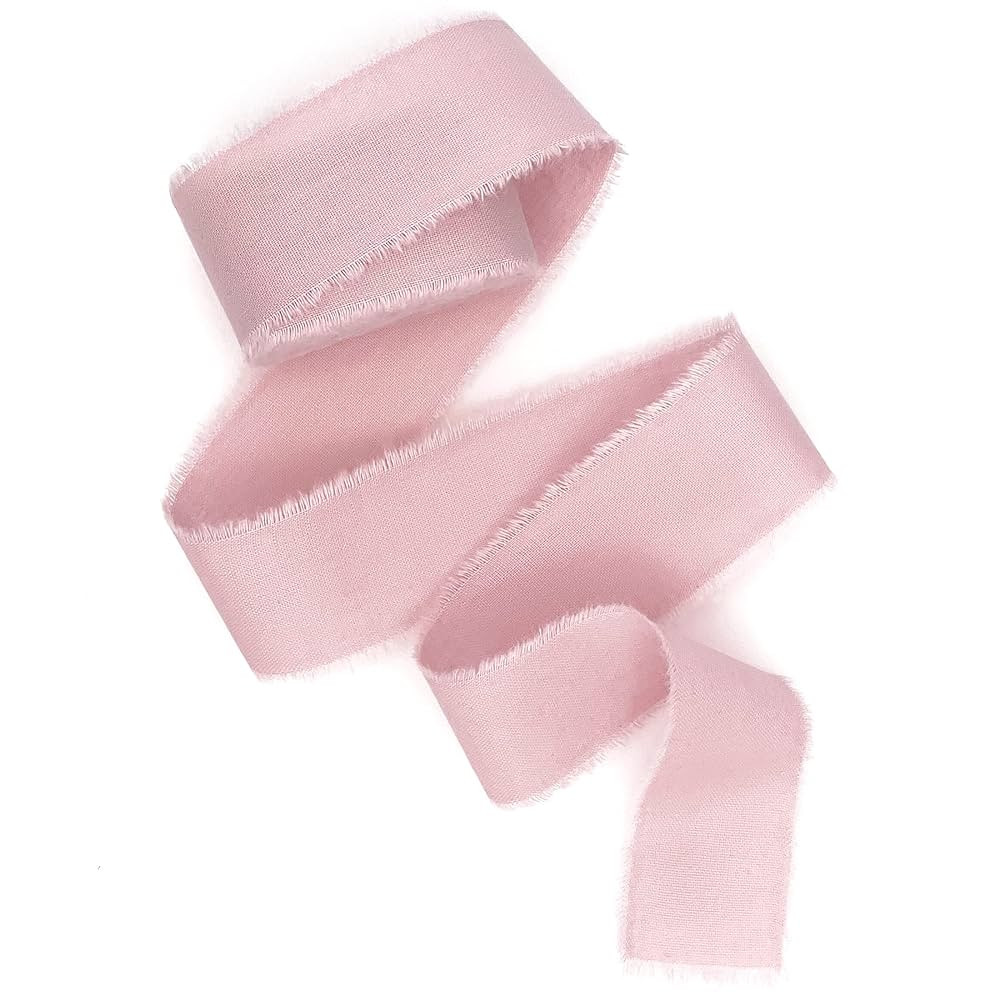 Blush 1 inch wide 5 yds frayed edges handmade cotton ribbon hand dyed for Rustic wedding invitati... | Amazon (US)