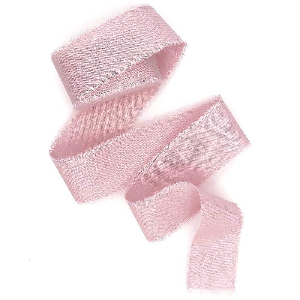Blush ribbon 1/2" 1" 2" 3 inch wide 5yd cotton Frayed edges hand dyed for Rustic wedding invitati... | Amazon (US)