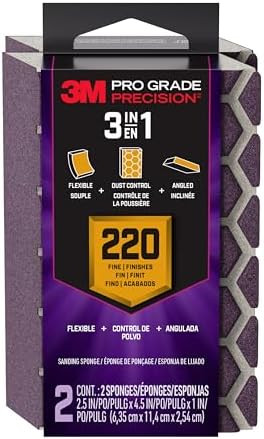 3M Pro Grade Precision 3-in-1 Sanding Sponge, 220 Grit Fine, 2 Sponges, Washable & Reusable, for ... | Amazon (US)