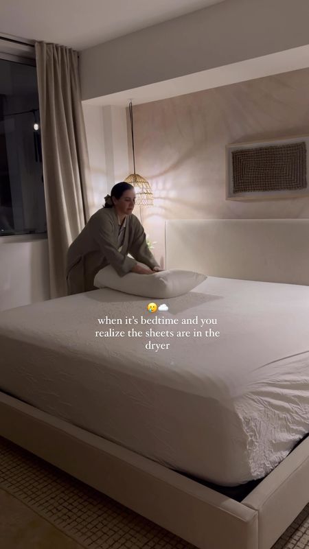 The horror of realizing your sheets are sitting in the dryer when it’s time to go to bed 🥲☁️😅 love all my bedding so much! 

sheets, comforter, duvet cover, sleeping pillows, throw pillows, quilt, throw blanket , rug, neutral bedroom, bedroom decor, bedding

#LTKHome #LTKVideo