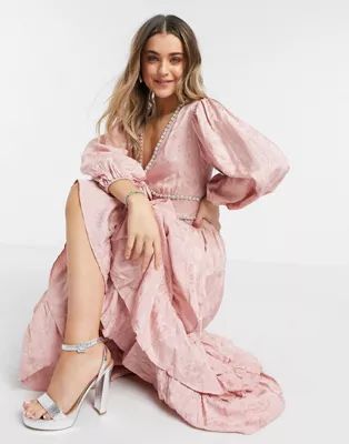 Dream Sister Jane maxi dress with ruffle skirt and ornate embellishment in jacquard | ASOS (Global)