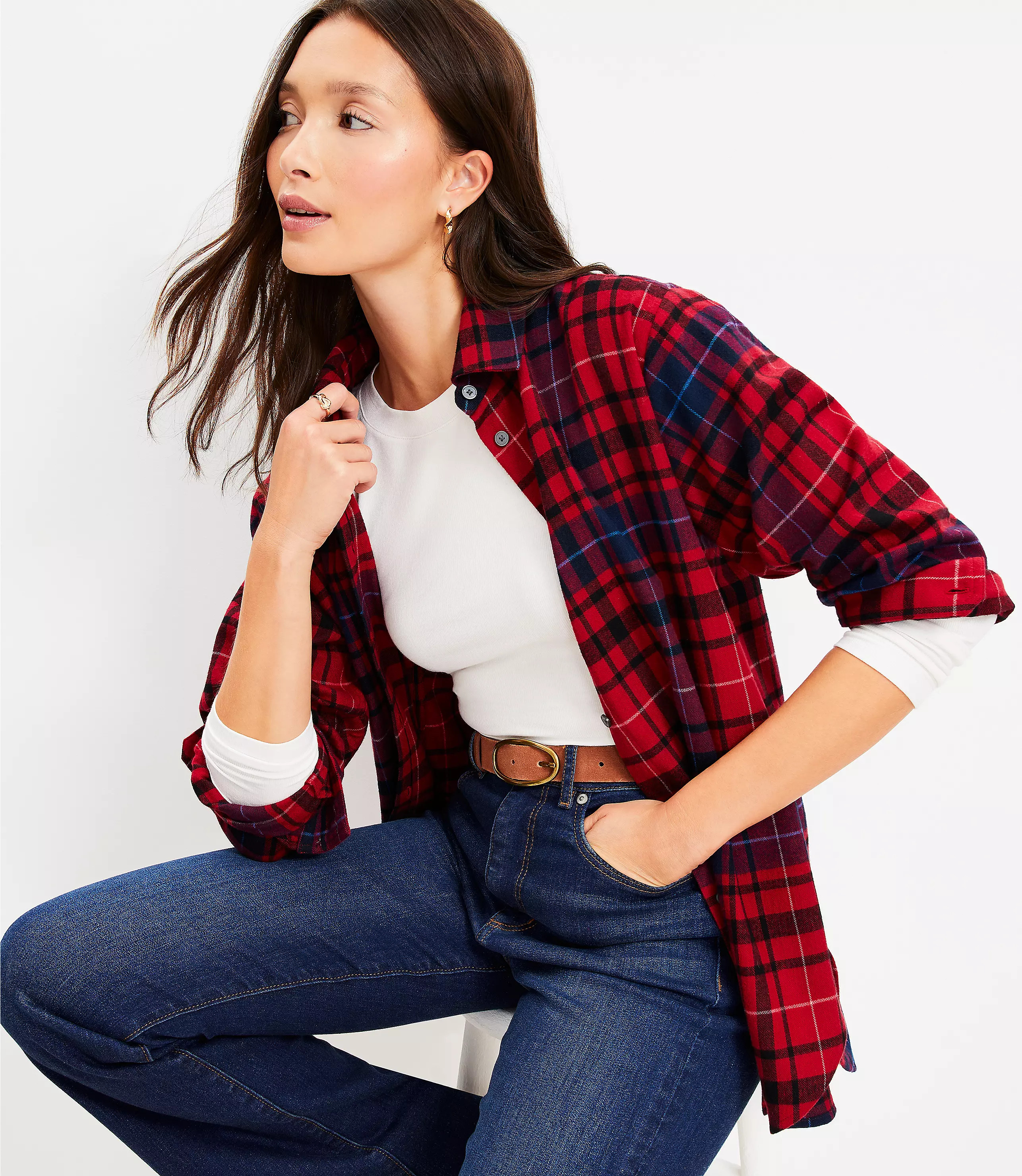 Plaid Tunic Shirt | LOFT
