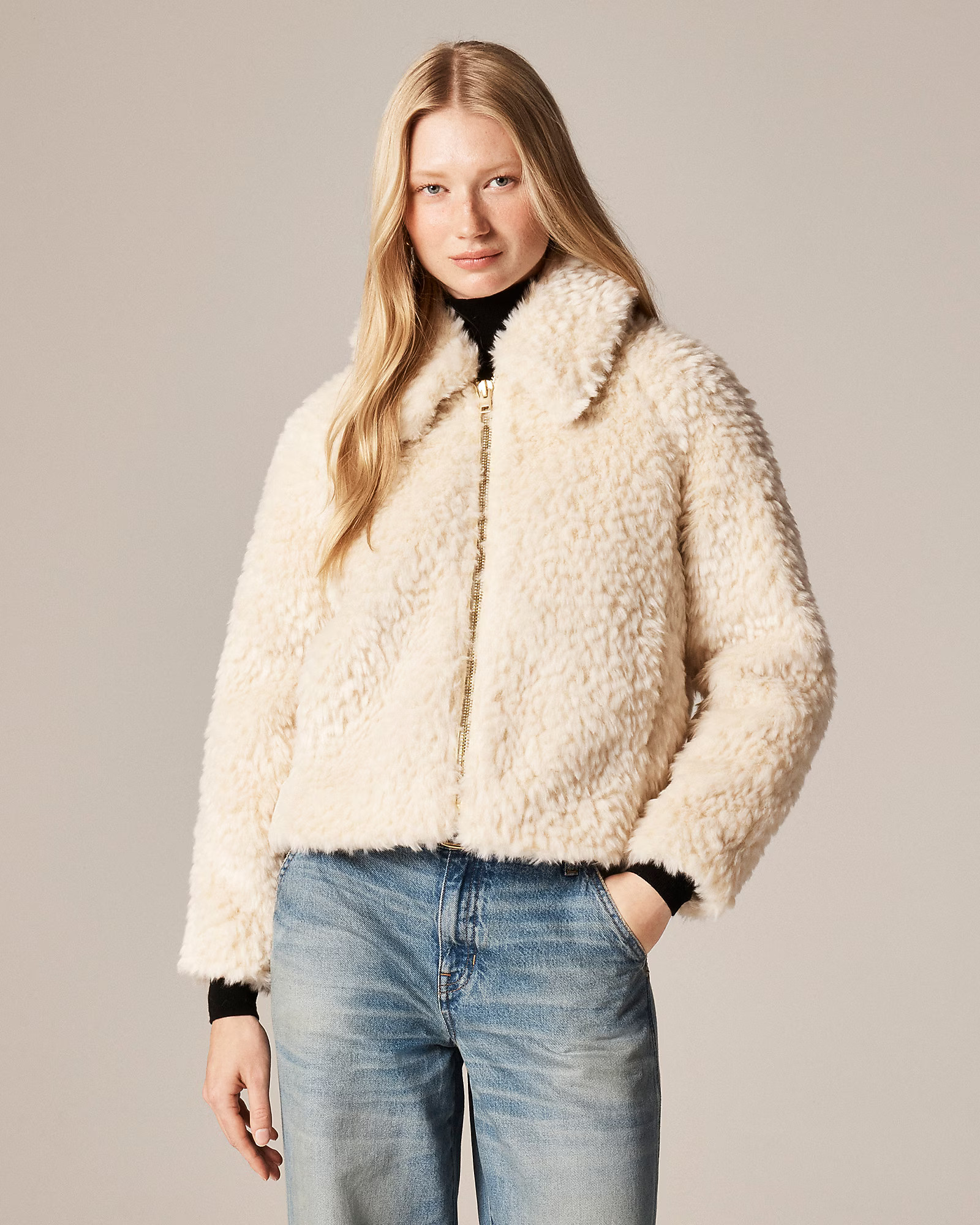 Zip-up jacket in textured faux fur | J. Crew US