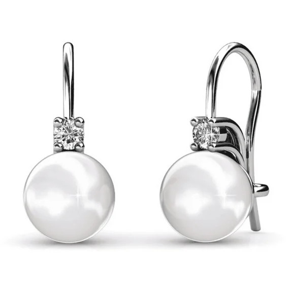 Cate & Chloe Cassie 18k White Gold Plated Shell Pearl Earrings with Swarovski Crystals for Women | Walmart (US)