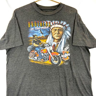 Vintage Harley Davidson 3D Emblem Brothers In The Wind T-Shirt XL 1990 Black | eBay US