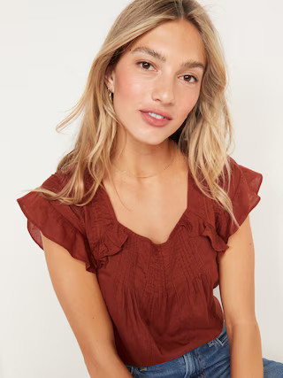 Oversized Flutter-Sleeve Pintucked Swing Blouse for Women | Old Navy (US)