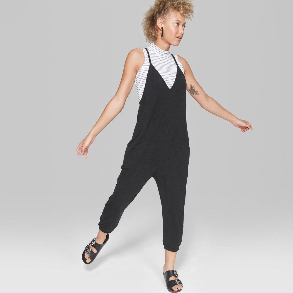 Women's V-Neck Knit Jumpsuit - Wild Fable Black M, Size: Small | Target