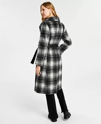 Women's Plaid Long-Sleeve Belted Wrap Coat | Macy's