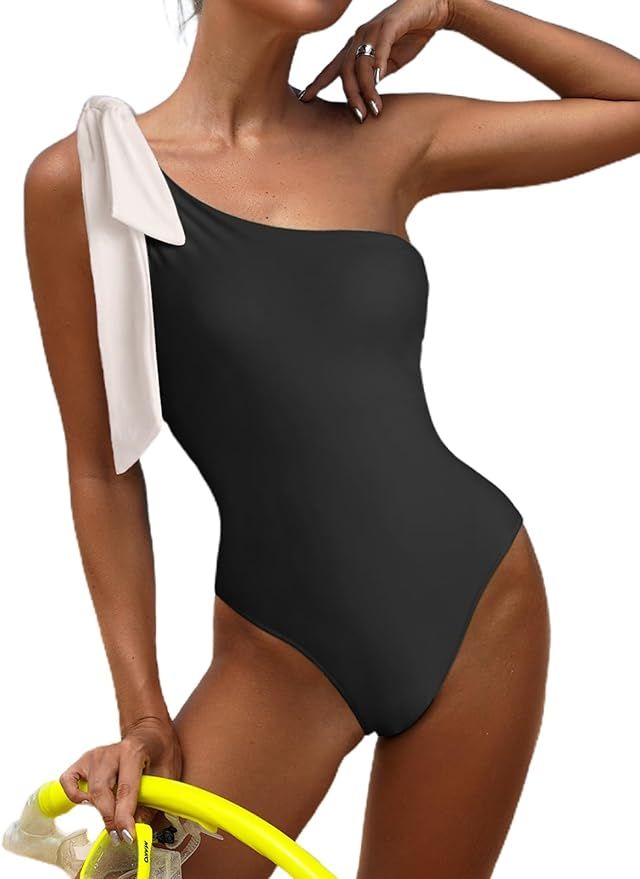 Swmmer Liket Sexy One Piece Swimsuit for Women One Shoulder Bathing Suit Tummy Control Bow Tie Sw... | Amazon (US)