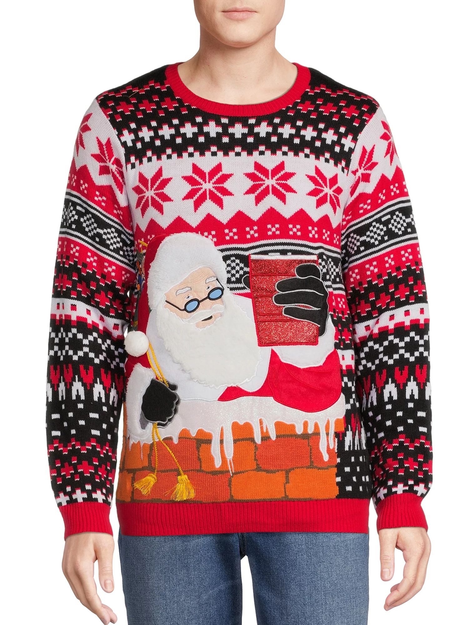 Holiday Time Men's Chimney Santa Ugly Christmas Sweater - Walmart.com | Walmart (US)